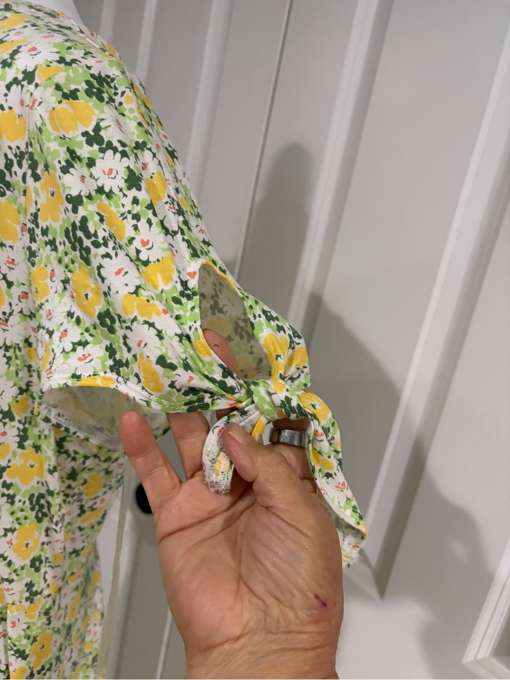 Chaps Floral Yellow & Green Maxi Dress with Tie Sleeves - Picture 3 of 10